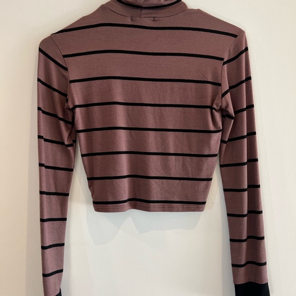 Cropped Long Sleeve Tops Set Ribbed Ruched Mock Neck - Picture 3 of 6